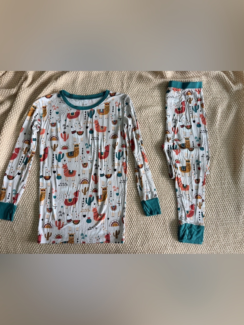 Little Sleepies Llama Cactus Bamboo Pajama Set 12/14 GUC